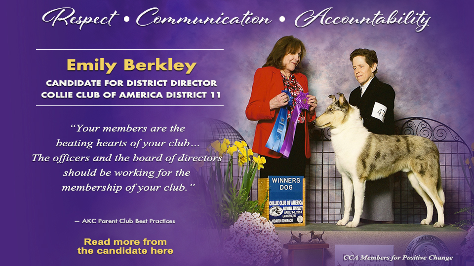 Emily Berkley -- Candidate for District Director Collie Club of America District 11