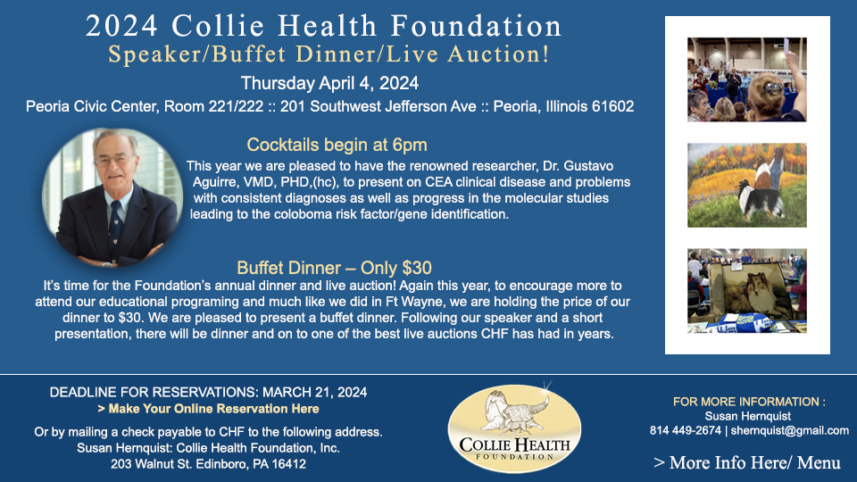 Collie Health Foundation -- 2024 Speaker, Buffet Dinner and Live Auction