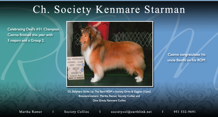Society Collies  -- Tribute to CH Edenrock The Mask Of Society, ROM -- CH Society There's Your Trouble ROM