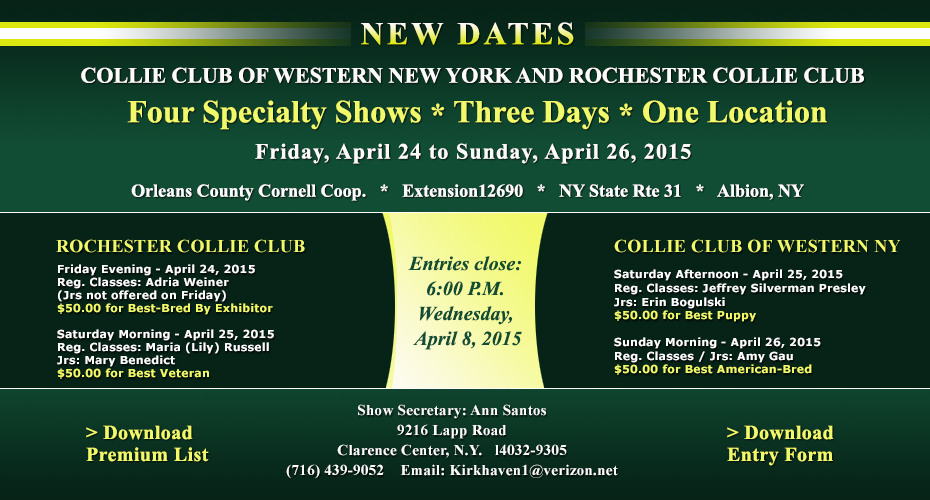Collie Club of Western New York / Rochester Collie Club -- 2015 Specialty Shows
