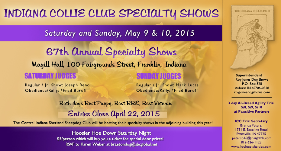 Indiana Collie Club -- 2015 Specialty Shows and Agility Trial