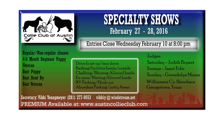Collie Club of Austin -- 2016 Specialty Shows