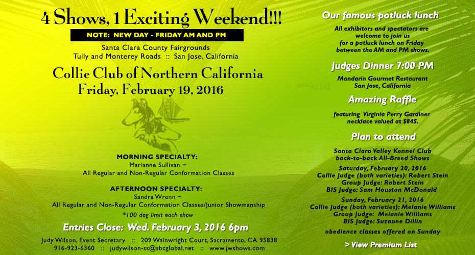 Collie Club of Northern California -- 2016 Specialty Shows 