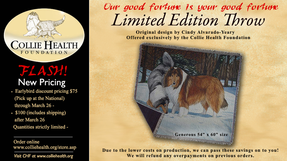 Collie Health Foundation --Offers a Limited Edition Throw by Cindy Alvarado-Yeary
