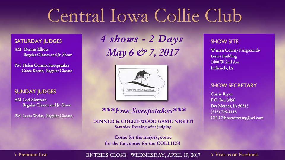 Central Iowa Collie Club -- 2017 Specialty Shows