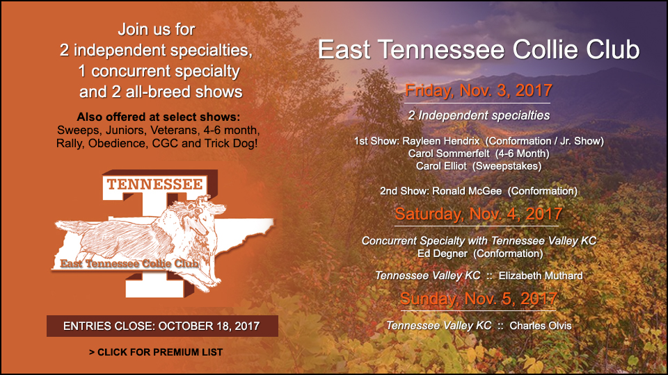 East Tennessee Collie Club -- 2017 Specialty Shows