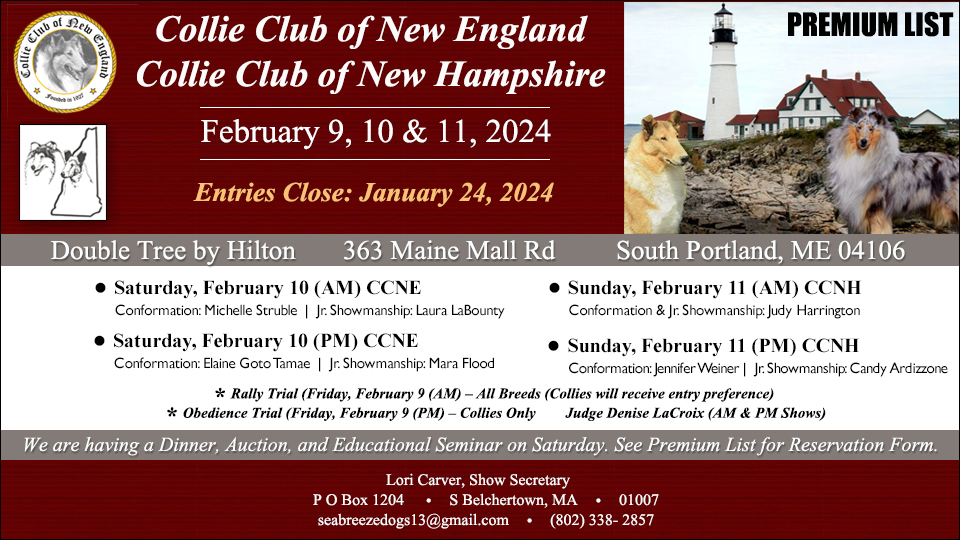 Collie Club of New England / Collie Club of New Hampshire -- 2024 Specialty Shows and Rally and Obedience Trials