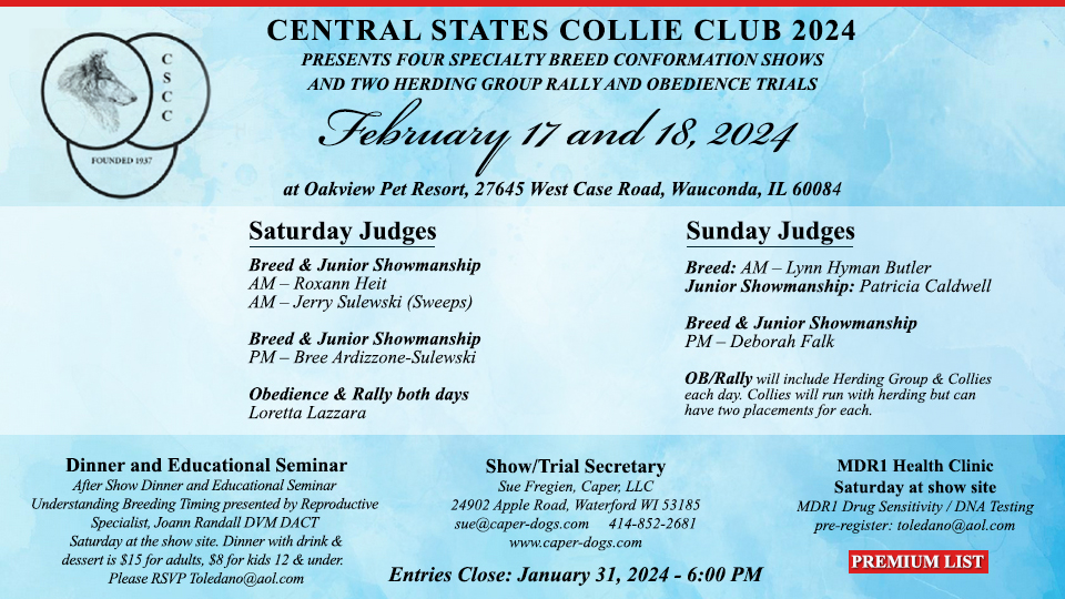 Central States Collie Club  -- 2024 Specialty Shows and Herding Group and Collie Rally and Obedience Trials