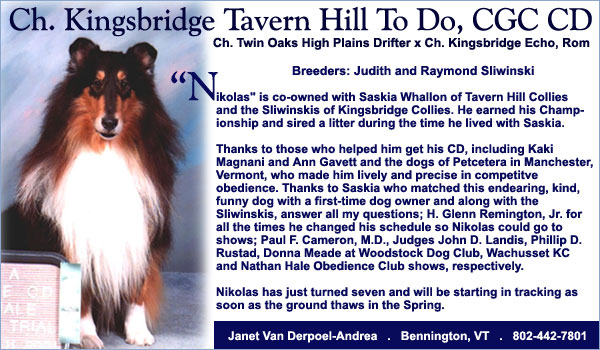 01/11/02 Janet Van Derpoel-Andrea -- Ch. Kingsbridge Tavern Hill To Do, CGC, CD