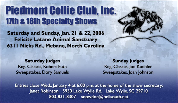 Piedmont Collie Club -- Jan 21 & 22