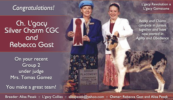 L'gacy -- CH L'gacy Silver Charm, CGC, and Rebecca Gast