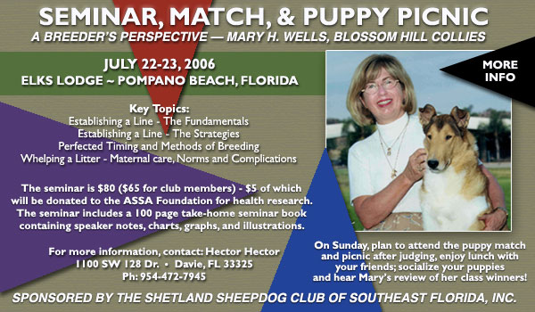 Shetland Sheepdog Club of Southeast Florida -- Seminar, Match and Puppy Clinic