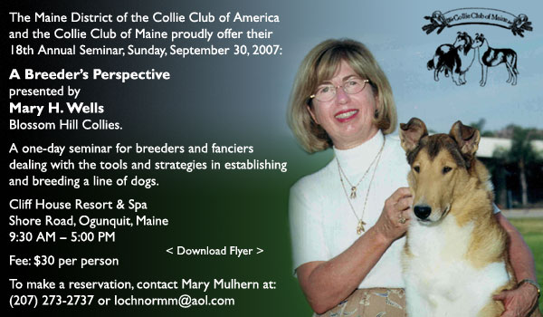 CCA Maine District and Collie Club of Maine -- 18th Annual Seminar, Sept. 30