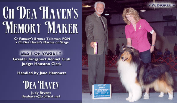 Dea Haven -- CH Dea Haven's Memory Maker