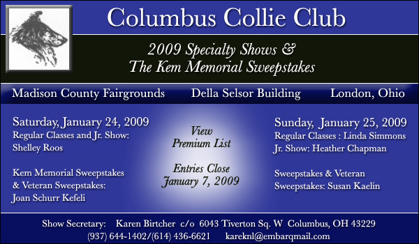 Columbus Collie Club -- 2009 Specialty Shows and Kem Memorial Sweepstakes