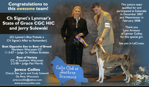 Jereco -- CH Signet's Lynmar's State of Grace CGC, HIC and Jerry Sulewski