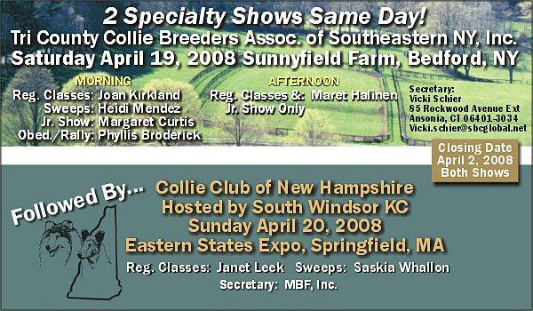 Tri County Collie Breeders Association of Southeastern New York -- 2 Specialty Shows, Saturday, April 19