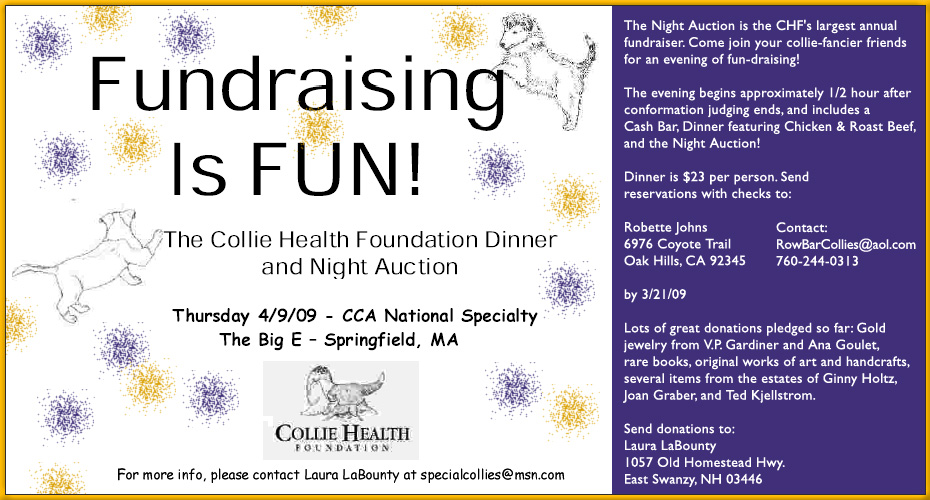 Collie Health Foundation -- CHF Dinner and Night Auction, April 9