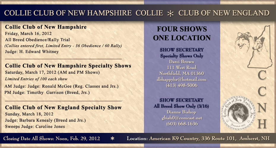 Collie Club of New Hampshire / Collie Club of New England -- 2012 Specialty Shows