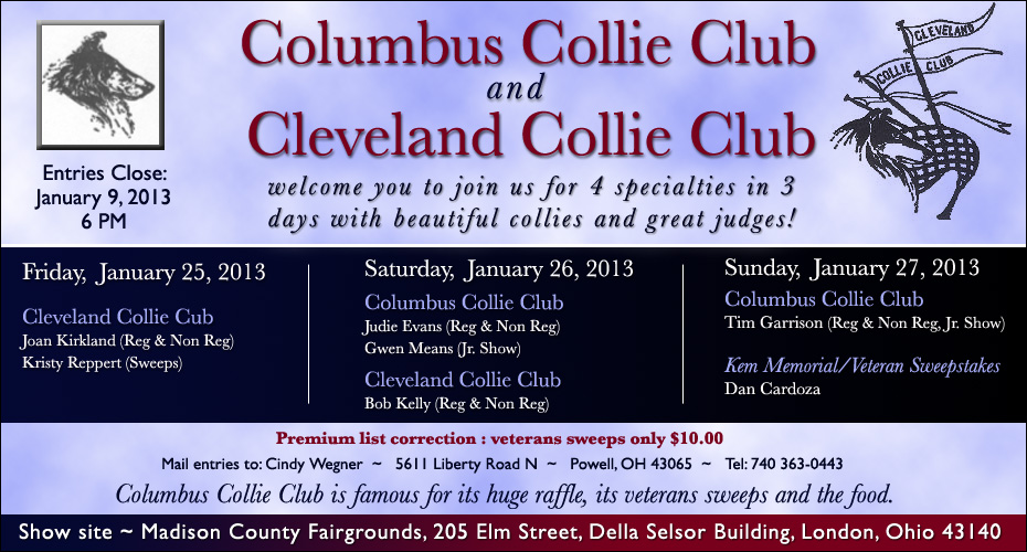 Columbus Collie Club and Cleveland Collie Club -- 2013 Specialty Shows and Kem Memorial Sweepstakes