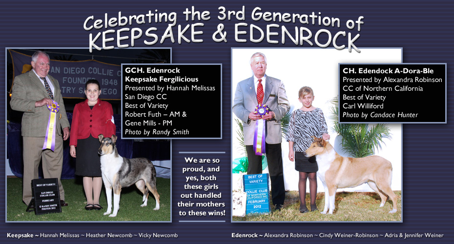 Keepsake Collies and Edenrock Collies -- GCH Edenrock Keepsake Fergilicious and CH Edenrock A-Dora-Ble