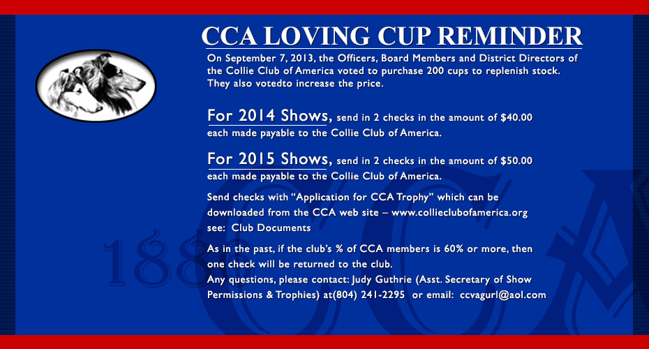 Collie Club of America -- CCA Loving Cup Reminder