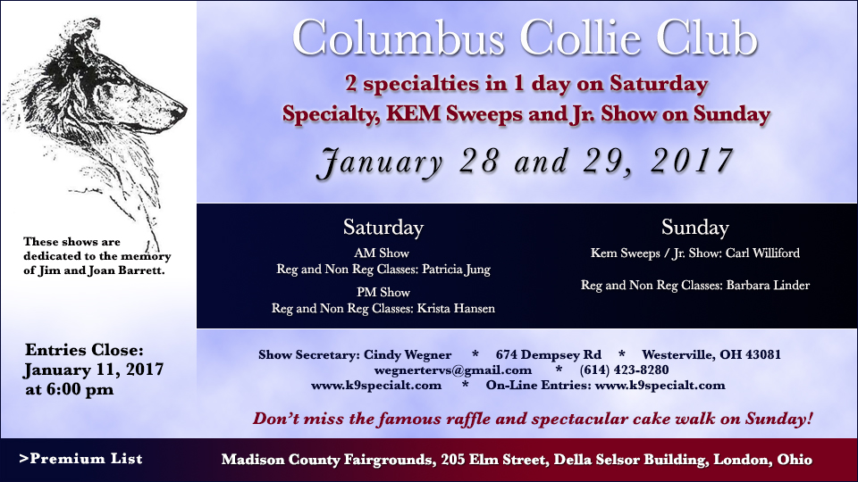 Columbus Collie Club -- 2017 Specialty Shows and Kem Memorial Sweepstakes