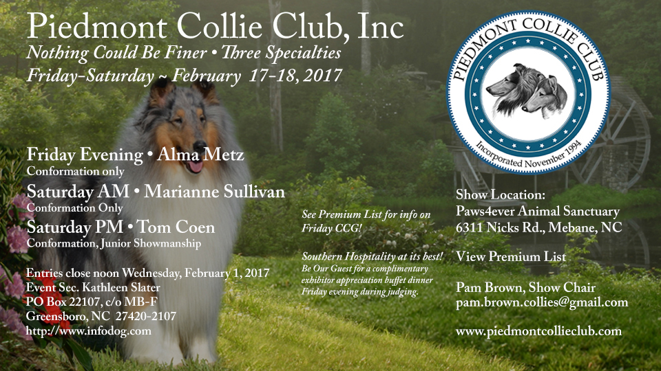 Piedmont Collie Club -- 2017 Specialty Shows