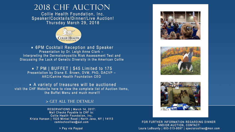 Collie Health Foundaton -- 2018 Speaker, Dinner and Live Auction