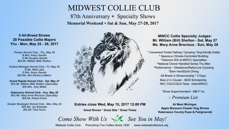 Midwest Collie Club -- 2017 Specialty Shows and Apple Blossom Cluster Dog Shows