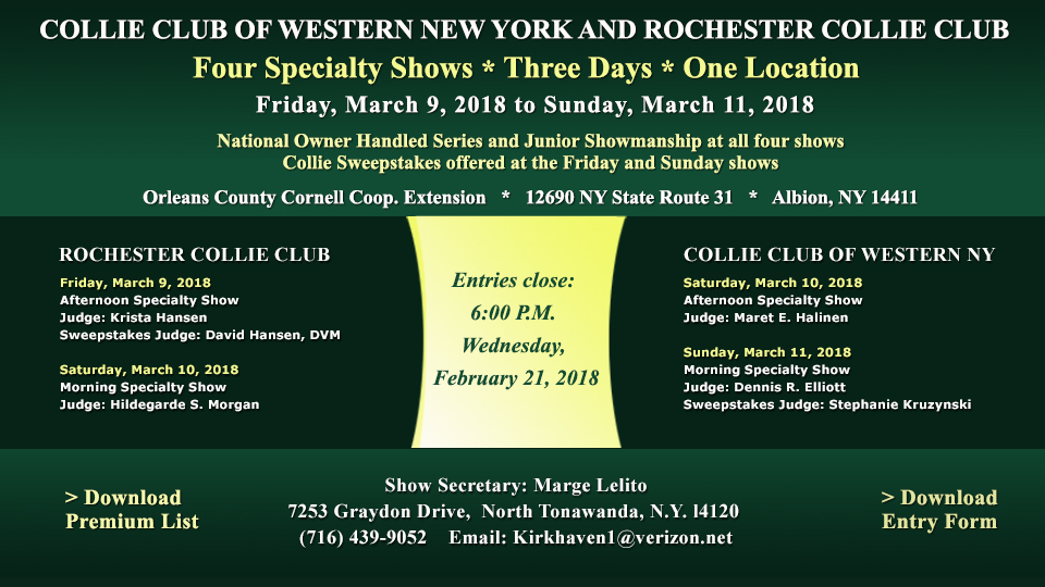 Collie Club of Western New York /  Rochester Collie Club -- 2018 Specialty Shows