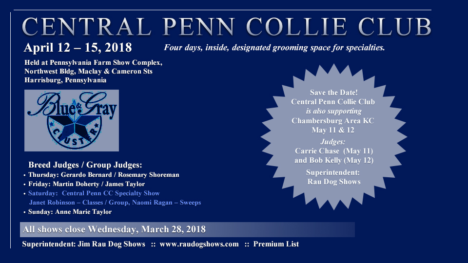 Central Penn Collie Club -- 2018 Specialty Shows 