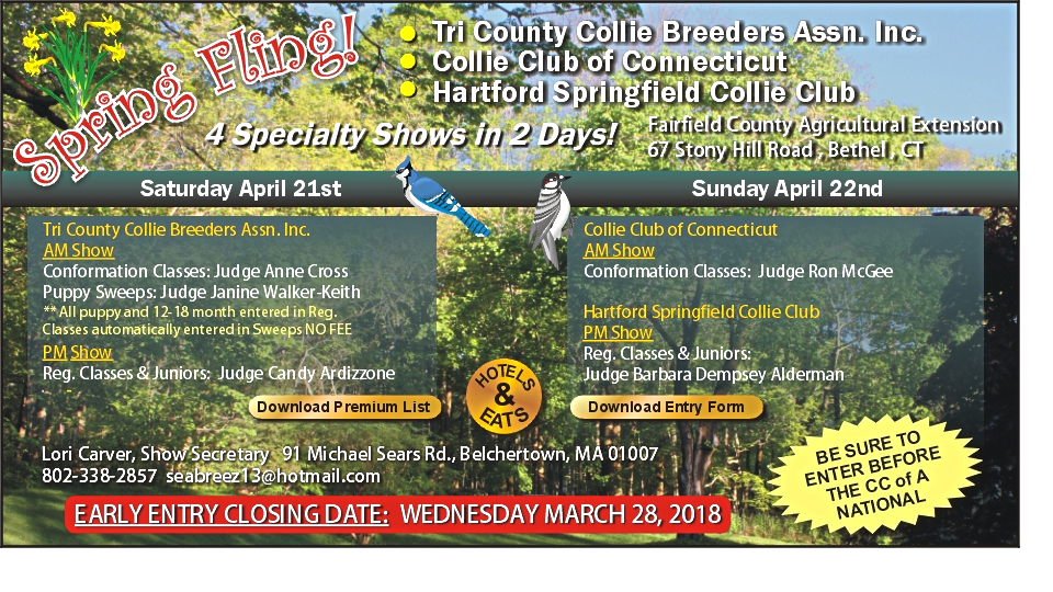 Tri County Collie Breeders / Collie Club of Connecticut / Hartford Springfield Collie Club -- 2018 Specialty Shows