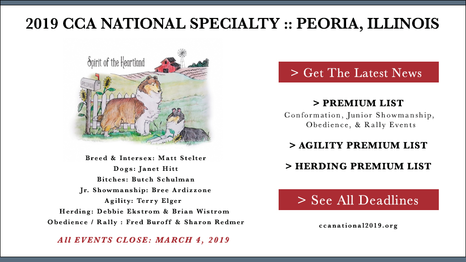 Collie Club Of America -- 2019 CCA National Lastest News and Event Deadlines
