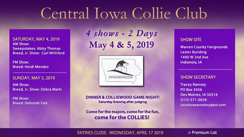 Central Iowa Collie Club -- 2019 Specialty Shows