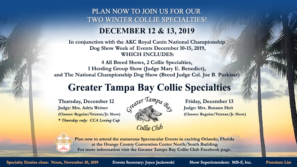 Greater Tampa Bay Collie Club -- 2019 Specialty Shows