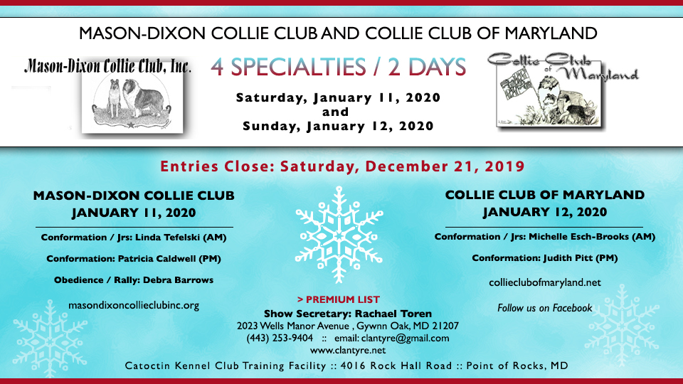 Mason-Dixon Collie Club / Collie Club Of Maryland -- 2020 Specialty Shows and Obedience and Rally Trials 