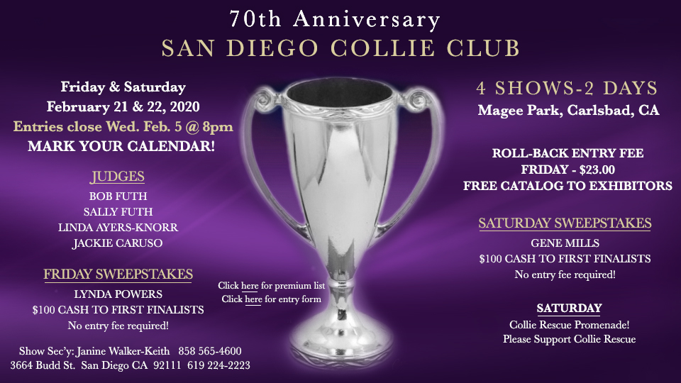 San Diego Collie Club -- 70th Anniversary 2020 Specialty Shows