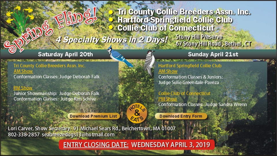 Tri County Collie Breeders / Collie Club of Connecticut / Hartford Springfield Collie Club -- 2019 Specialty Shows 