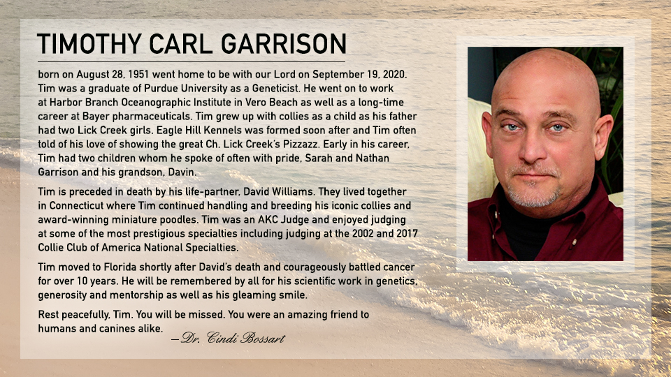 Dr. Cindi Bossart -- In Loving Memory of Timothy Carl Garrison