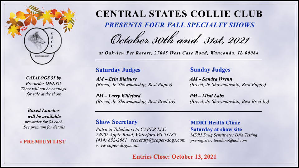 Central States Collie Club -- 2021 Fall Specialty Shows