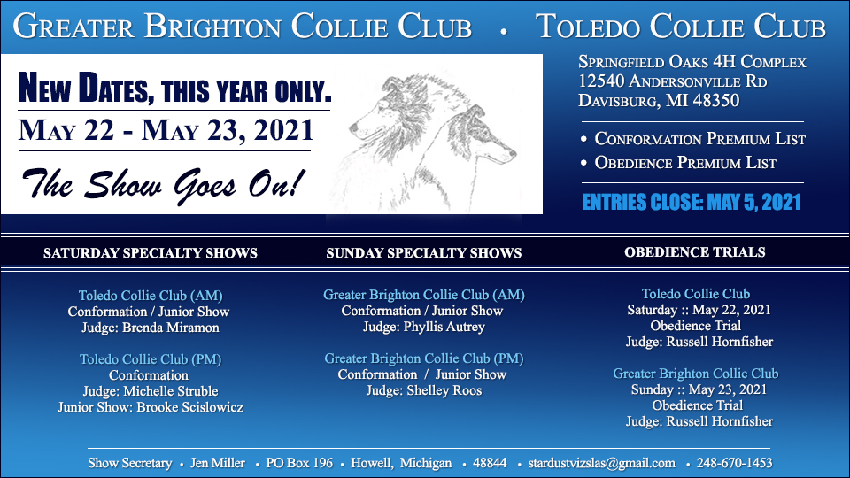 Greater Brighton Collie Club / Toledo Collie Club -- 2021 Specialty Shows and Obedience Trials