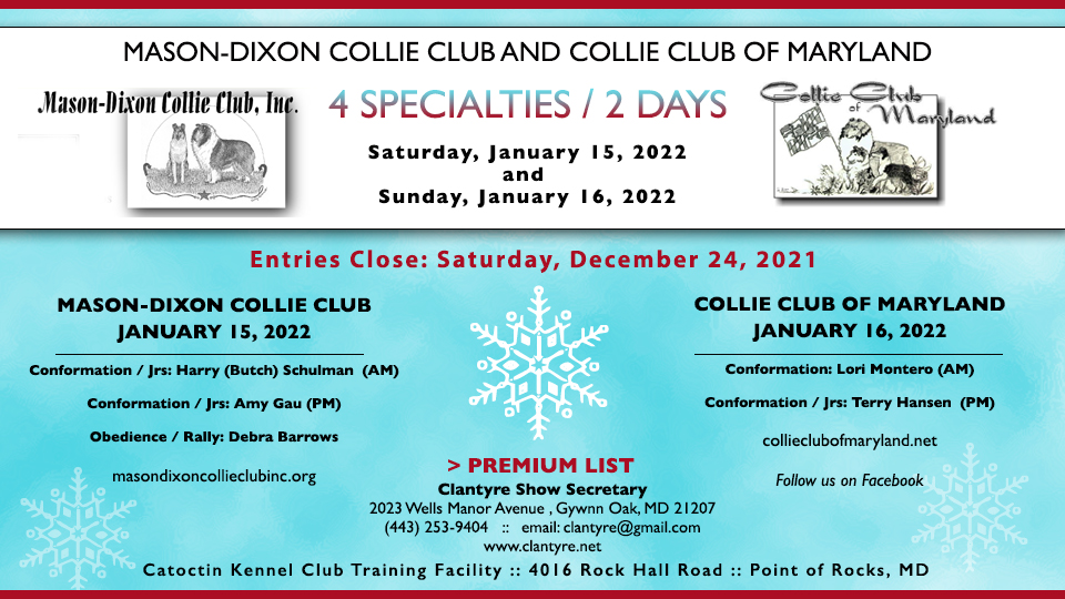 Mason-Dixon Collie Club / Collie Club Of Maryland -- 2022 Specialty Shows and Obedience and Rally Trials