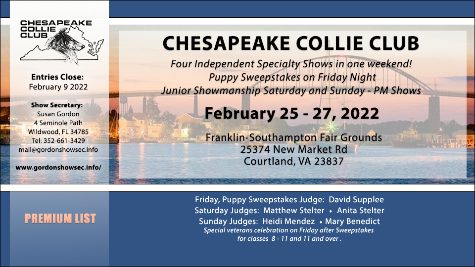 Chesapeake Collie Club -- 2022 Specialty Shows 