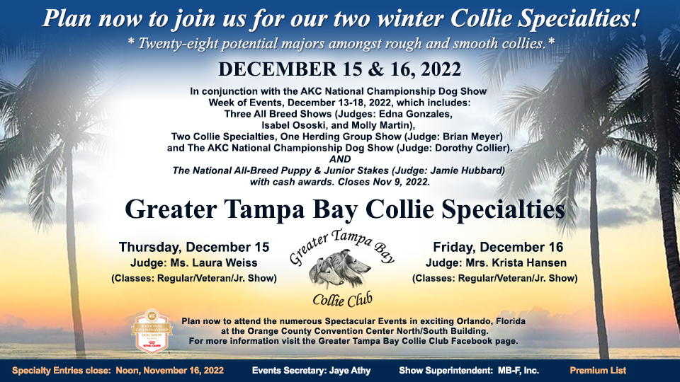 Greater Tampa Bay Collie Club -- 2022 Specialty Shows