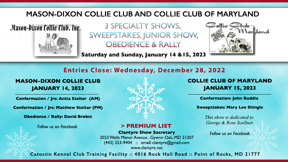 Mason-Dixon Collie Club / Collie Club Of Maryland -- 2023 Specialty Shows and Obedience and Rally Trials
