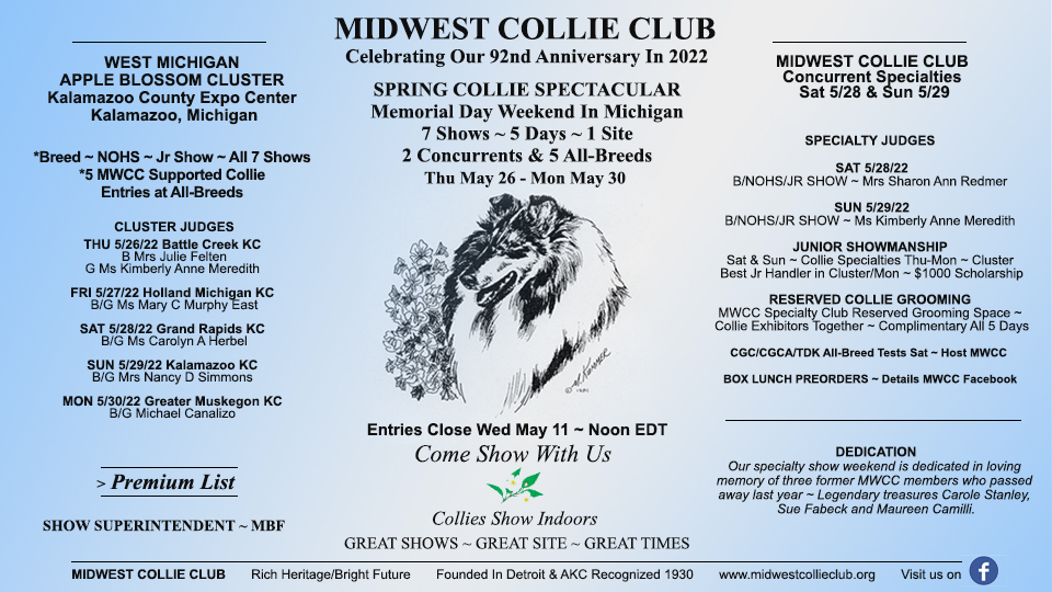 Midwest Collie Club -- 2022 Specialty Shows