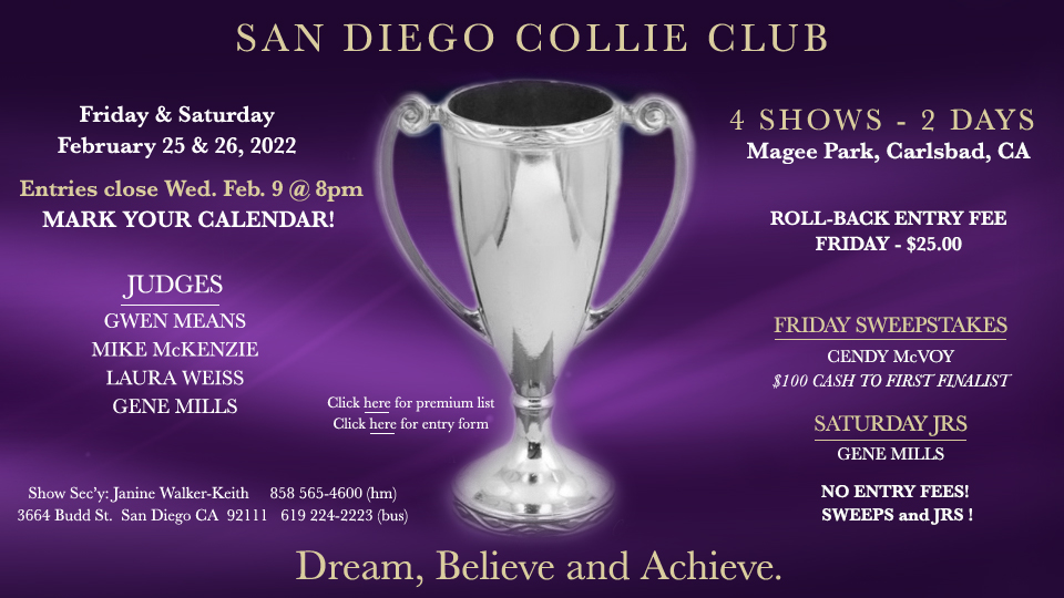 San Diego Collie Club -- 2022 Specialty Shows 
