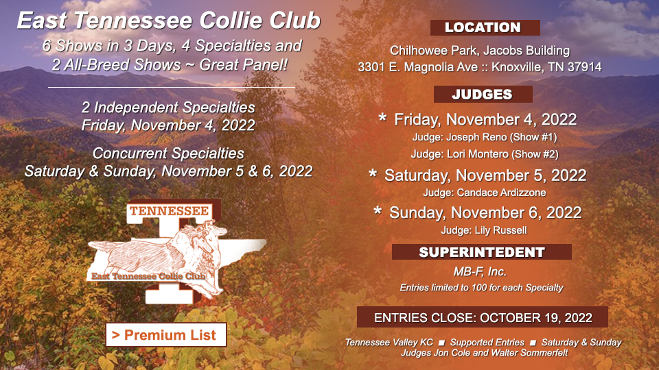 East Tennessee Collie Club -- 2022 Specialty Shows