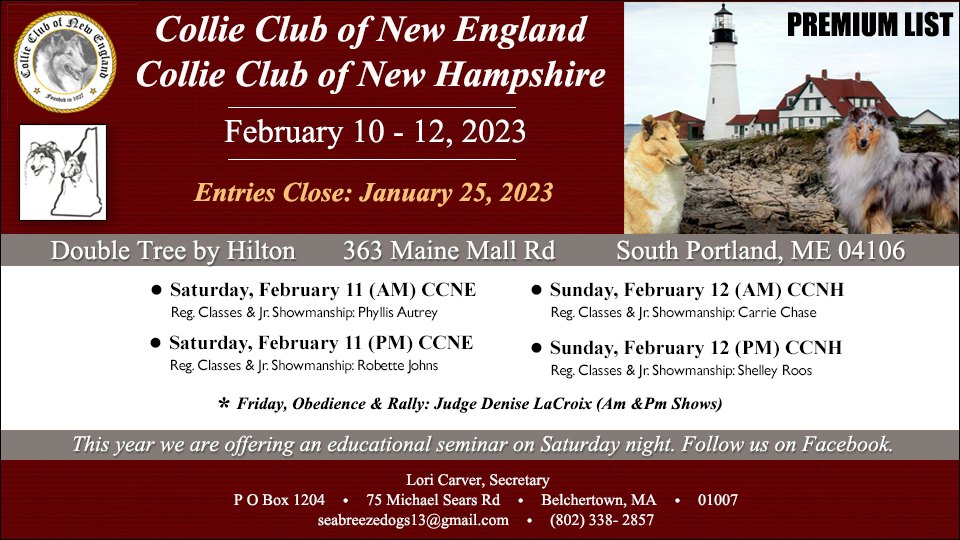 Collie Club of New England / Collie Club of New Hampshire -- 2023 Specialty Shows and Obedience and Rally Trials